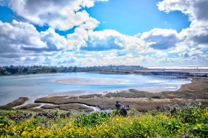 View of Batiquitos Lagoon and bridge facing the Pacific Ocean